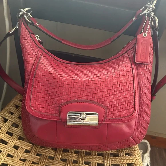 Coach Kristen Red Woven Leather Shoulder or Crossbody Bag - Picture 2 of 7